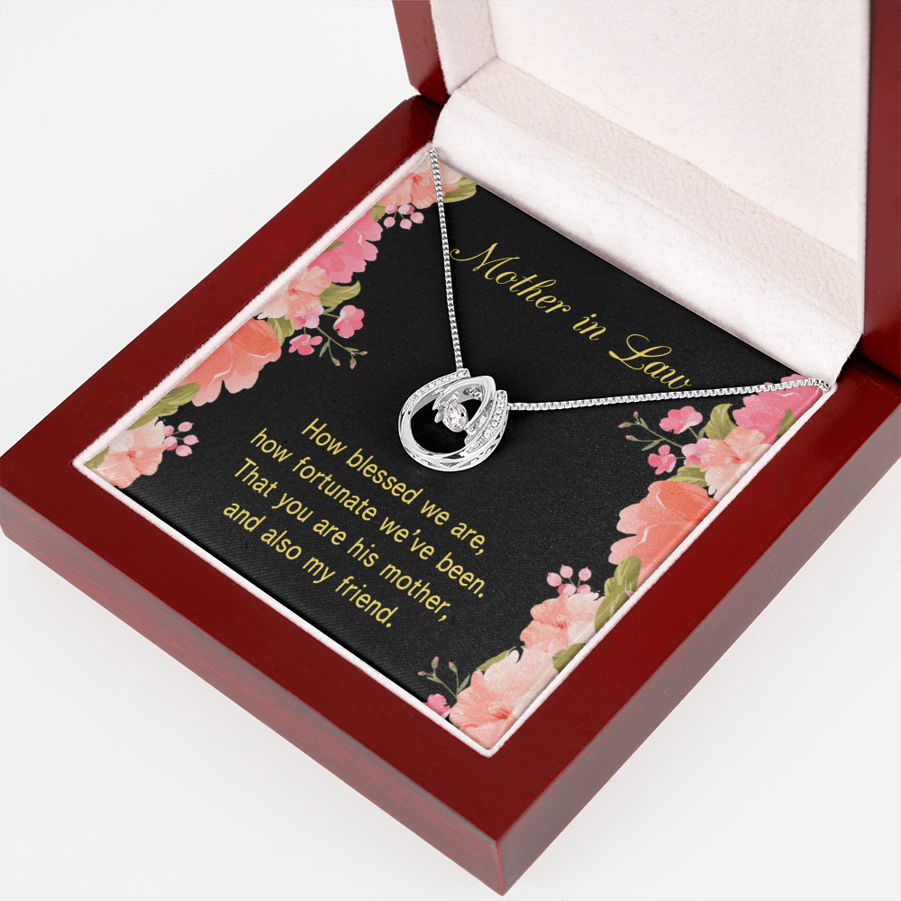 To Mother-in-Law How Fortunate Lucky Horseshoe Necklace Message Card 14k w CZ Crystals-Express Your Love Gifts