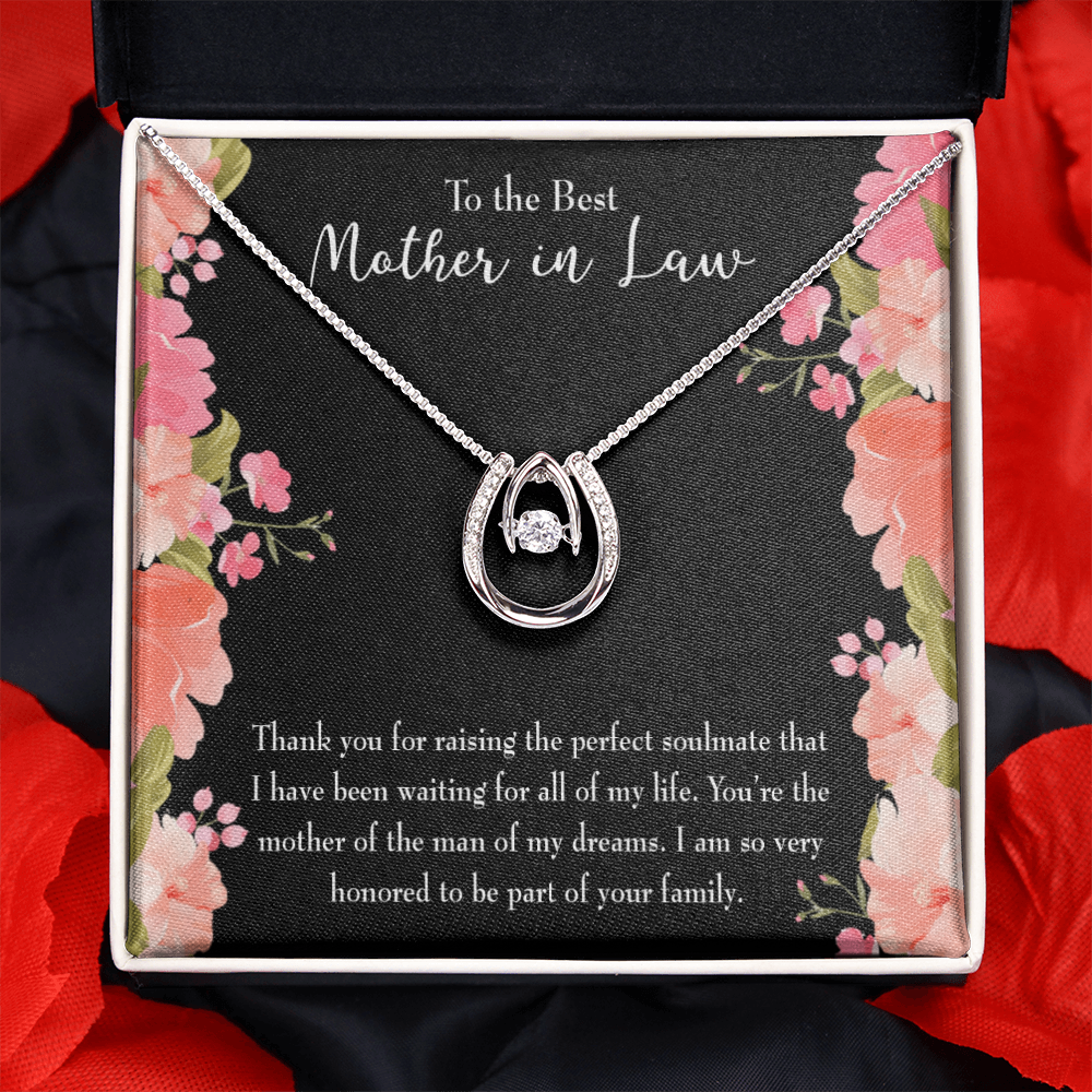 To Mother-in-Law Lucky Horseshoe Necklace Message Card 14k w CZ Crystals-Express Your Love Gifts