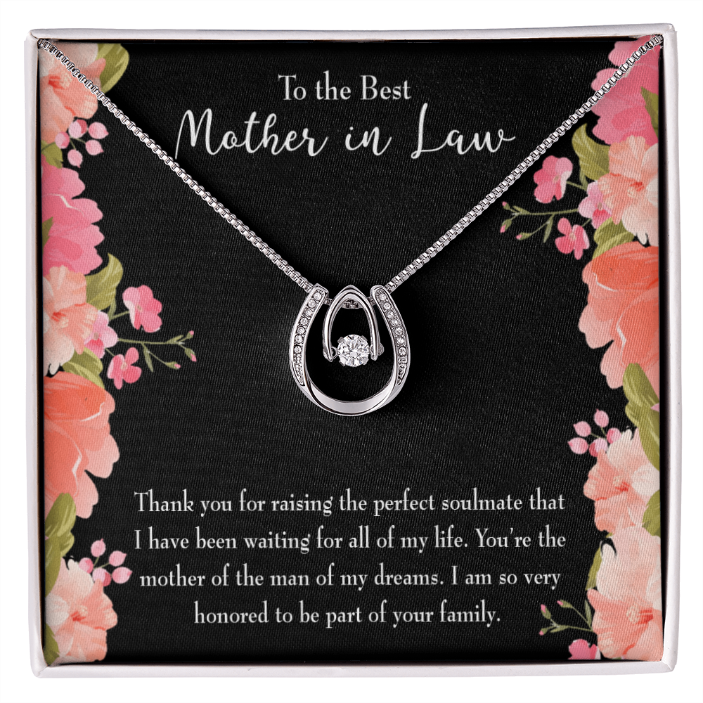 To Mother-in-Law Lucky Horseshoe Necklace Message Card 14k w CZ Crystals-Express Your Love Gifts