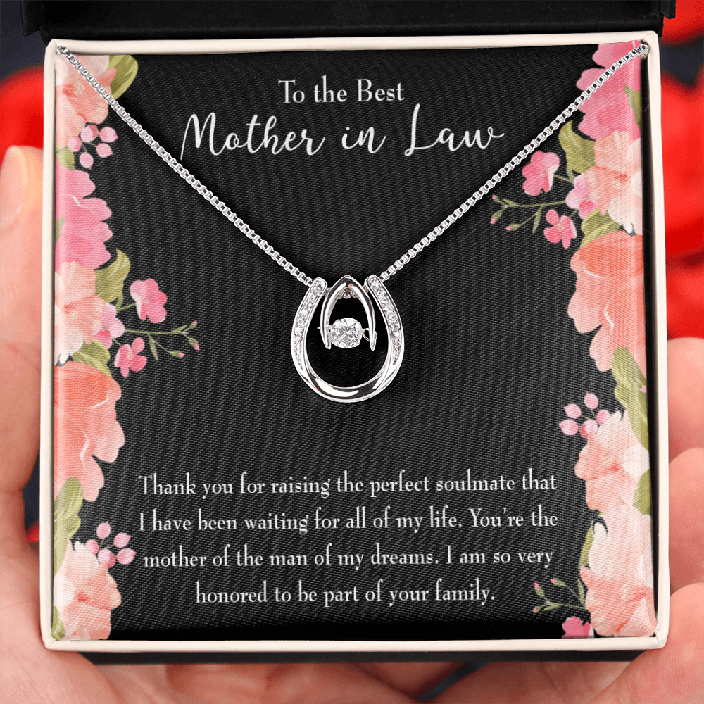 To Mother-in-Law Lucky Horseshoe Necklace Message Card 14k w CZ Crystals-Express Your Love Gifts