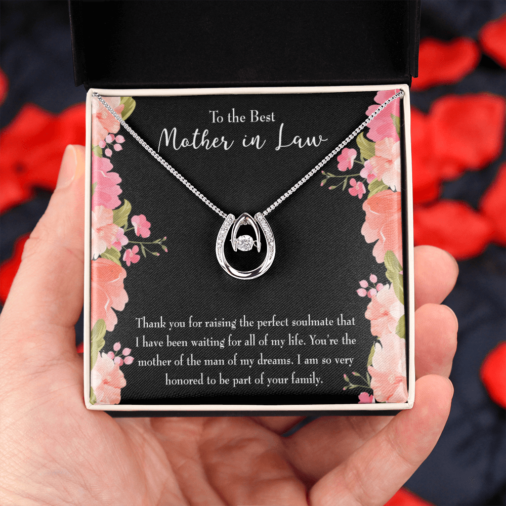 To Mother-in-Law Lucky Horseshoe Necklace Message Card 14k w CZ Crystals-Express Your Love Gifts