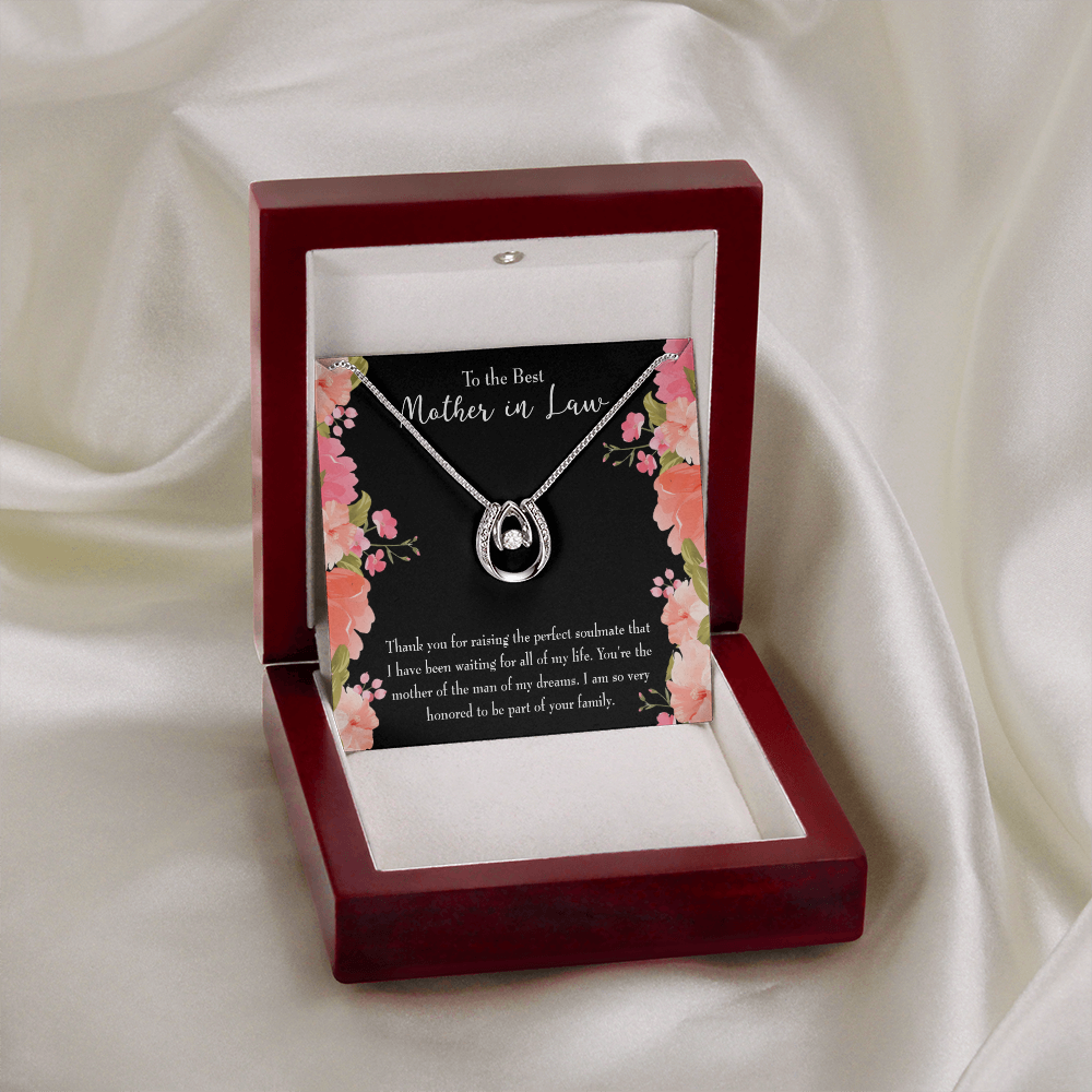 To Mother-in-Law Lucky Horseshoe Necklace Message Card 14k w CZ Crystals-Express Your Love Gifts