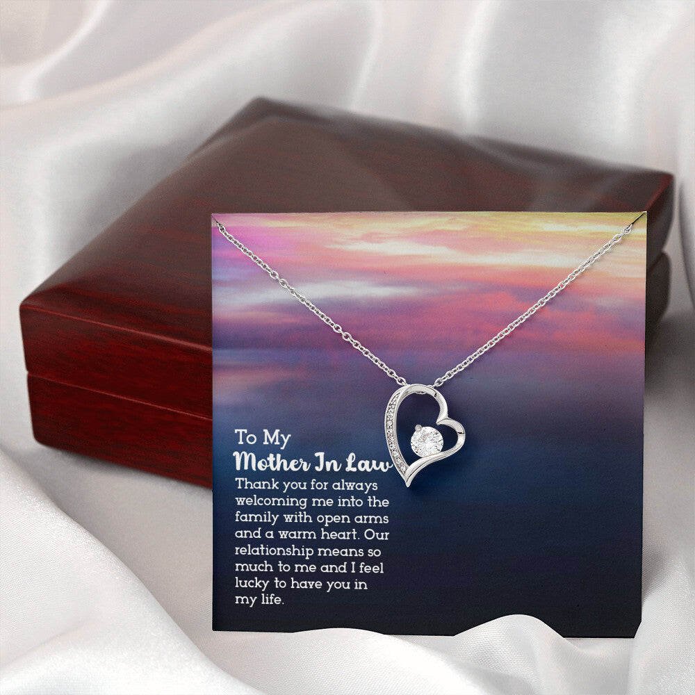 To Mother-in-Law Lucky to have You Forever Necklace w Message Card-Express Your Love Gifts