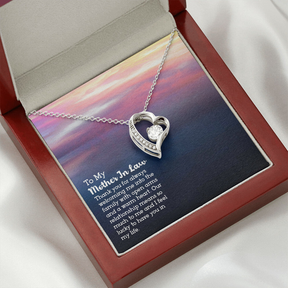 To Mother-in-Law Lucky to have You Forever Necklace w Message Card-Express Your Love Gifts