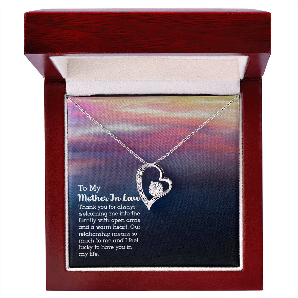 To Mother-in-Law Lucky to have You Forever Necklace w Message Card-Express Your Love Gifts