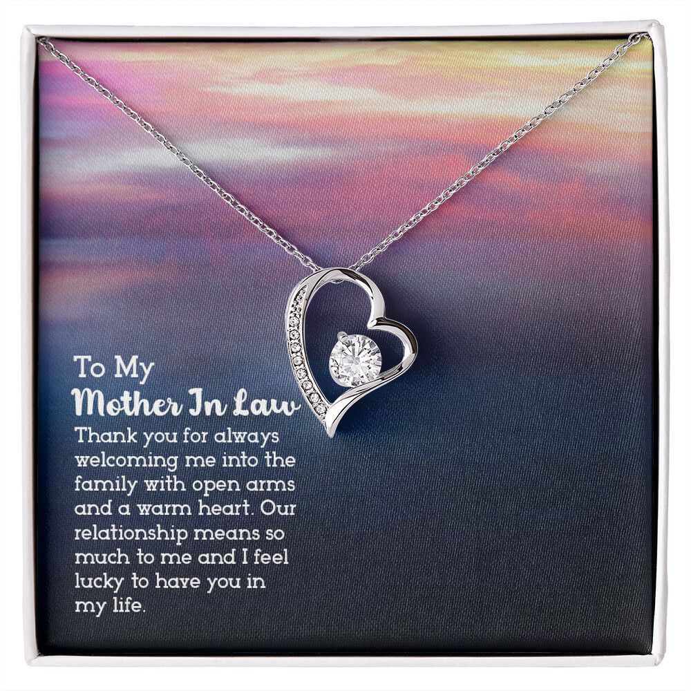 To Mother-in-Law Lucky to have You Forever Necklace w Message Card-Express Your Love Gifts