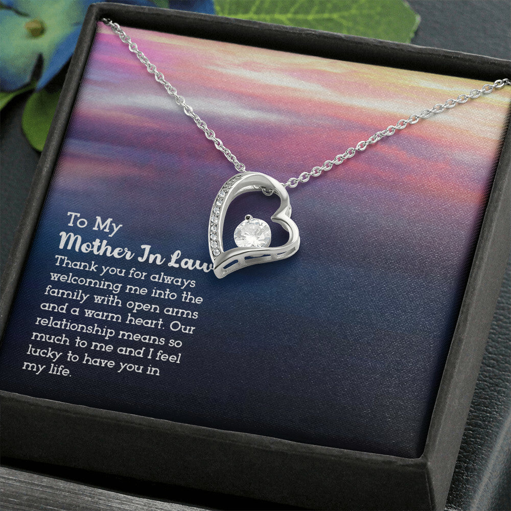 To Mother-in-Law Lucky to have You Forever Necklace w Message Card-Express Your Love Gifts