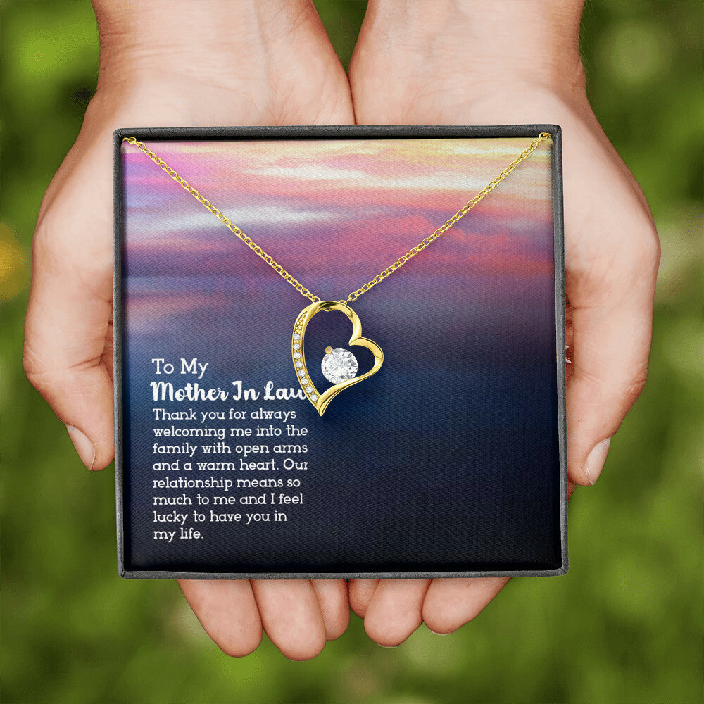 To Mother-in-Law Lucky to have You Forever Necklace w Message Card-Express Your Love Gifts