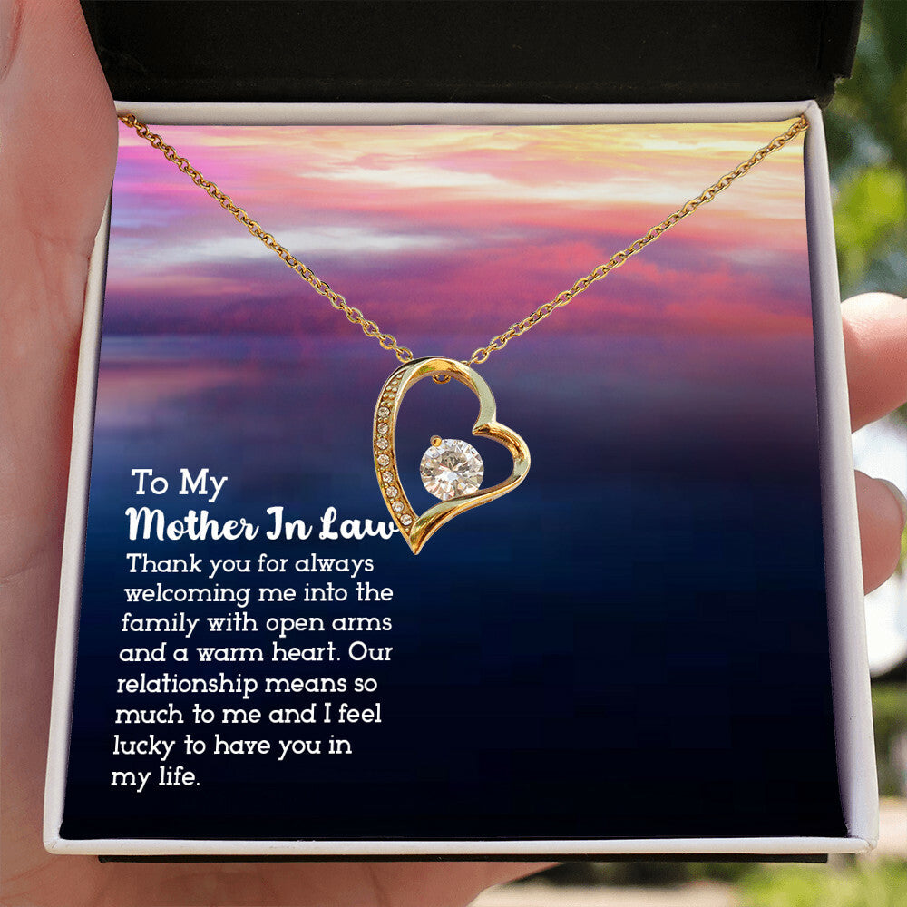 To Mother-in-Law Lucky to have You Forever Necklace w Message Card-Express Your Love Gifts