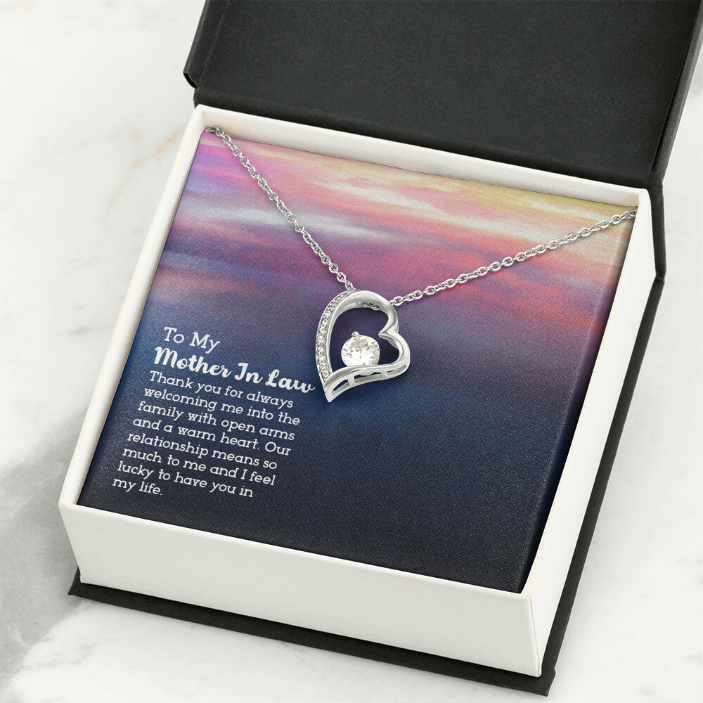 To Mother-in-Law Lucky to have You Forever Necklace w Message Card-Express Your Love Gifts