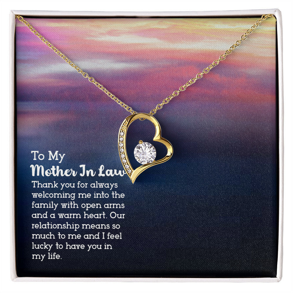 To Mother-in-Law Lucky to have You Forever Necklace w Message Card-Express Your Love Gifts