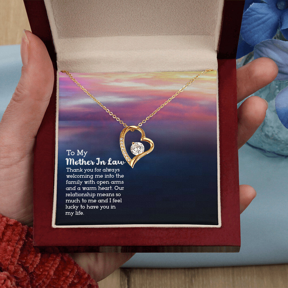 To Mother-in-Law Lucky to have You Forever Necklace w Message Card-Express Your Love Gifts