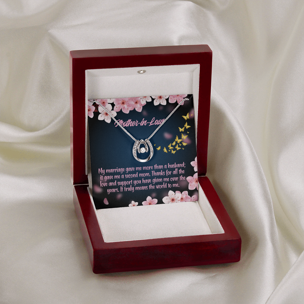 To Mother-in-Law Marriage Second Mom Lucky Horseshoe Necklace Message Card 14k w CZ Crystals-Express Your Love Gifts