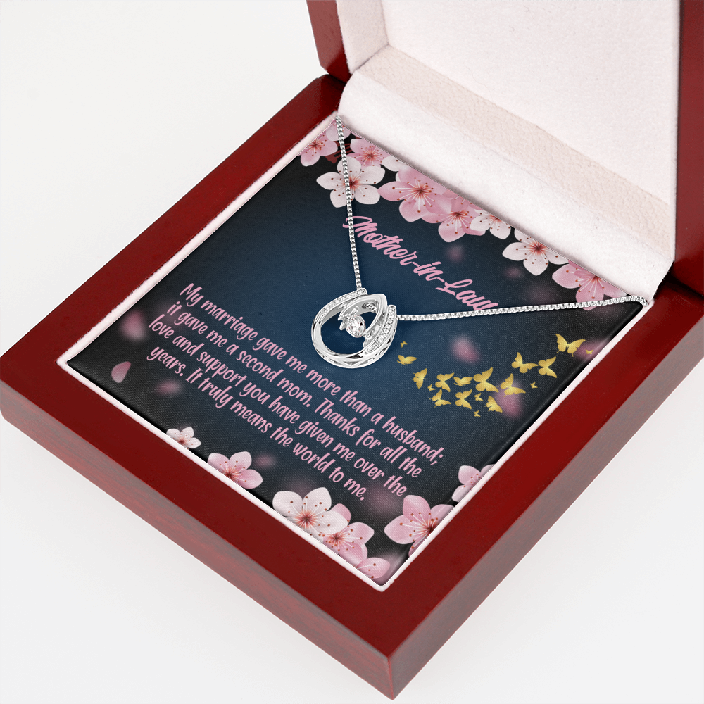 To Mother-in-Law Marriage Second Mom Lucky Horseshoe Necklace Message Card 14k w CZ Crystals-Express Your Love Gifts