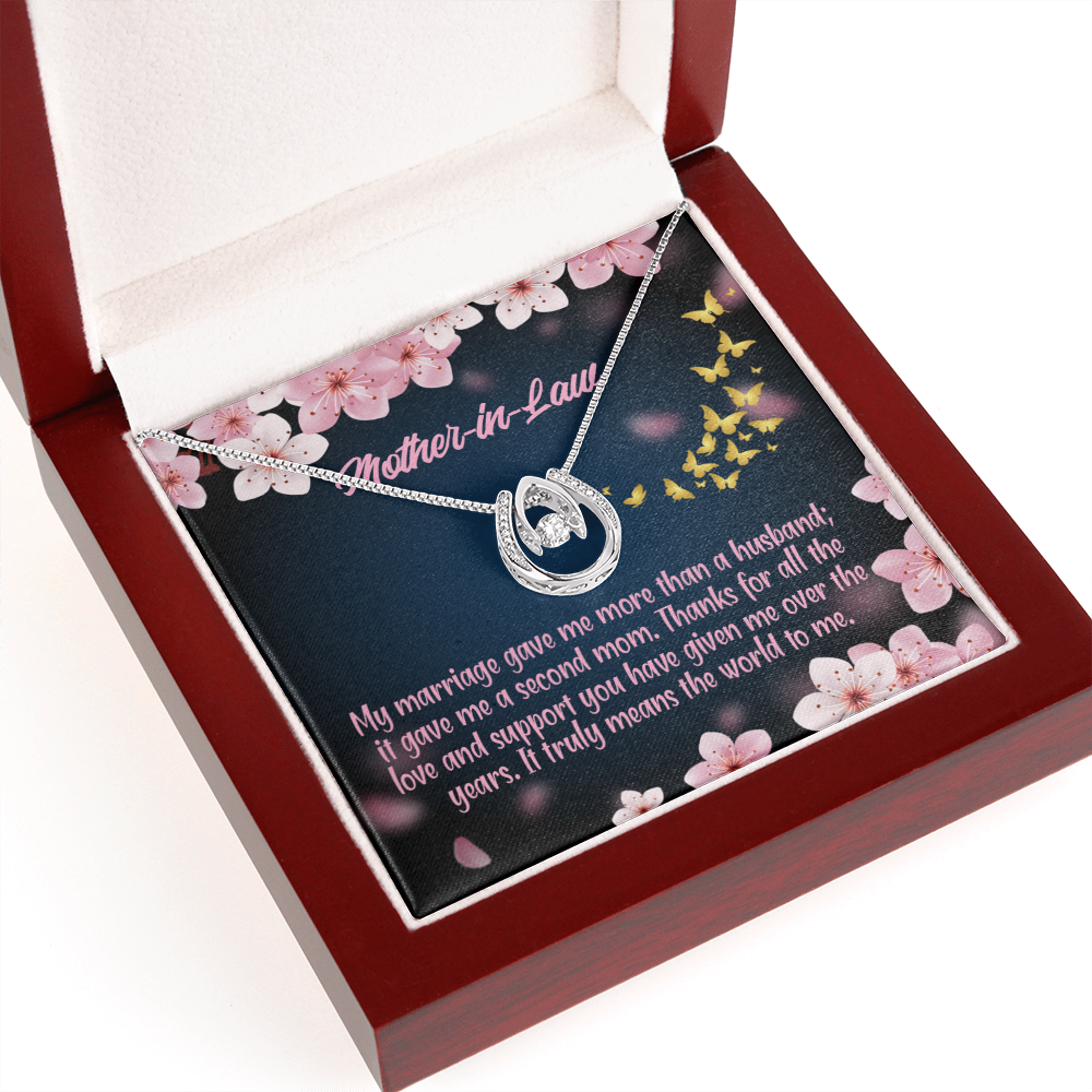 To Mother-in-Law Marriage Second Mom Lucky Horseshoe Necklace Message Card 14k w CZ Crystals-Express Your Love Gifts