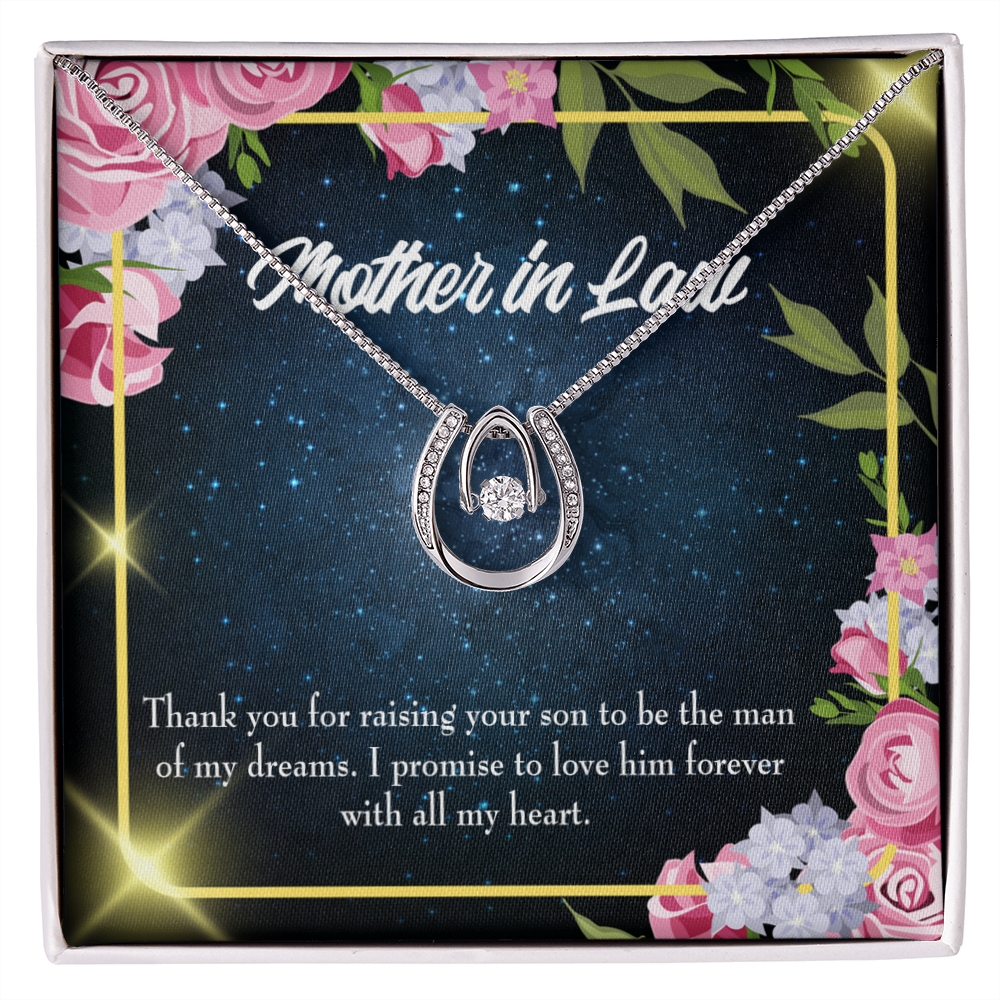 To Mother-in-Law Mother in Love Lucky Horseshoe Necklace Message Card 14k w CZ Crystals-Express Your Love Gifts