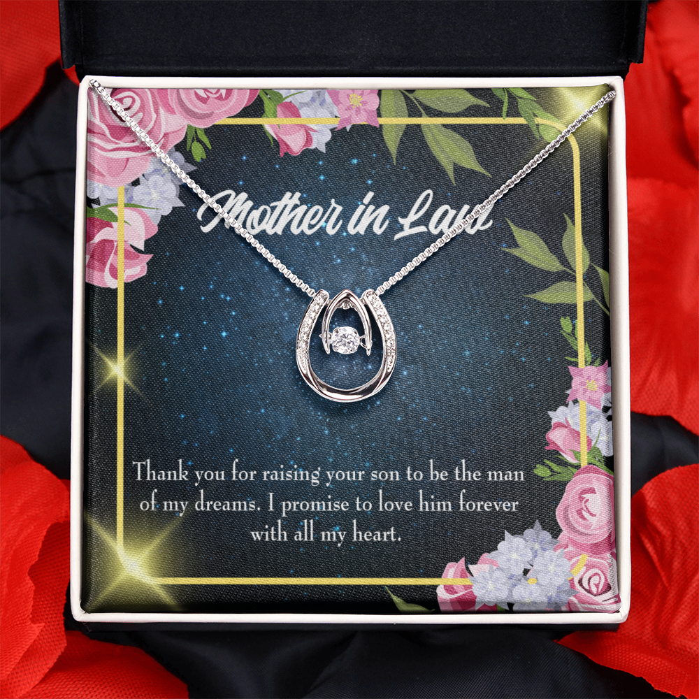 To Mother-in-Law Mother in Love Lucky Horseshoe Necklace Message Card 14k w CZ Crystals-Express Your Love Gifts