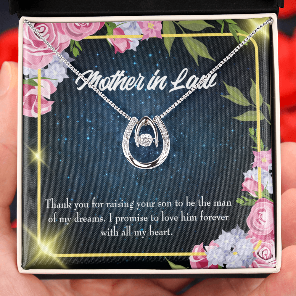 To Mother-in-Law Mother in Love Lucky Horseshoe Necklace Message Card 14k w CZ Crystals-Express Your Love Gifts