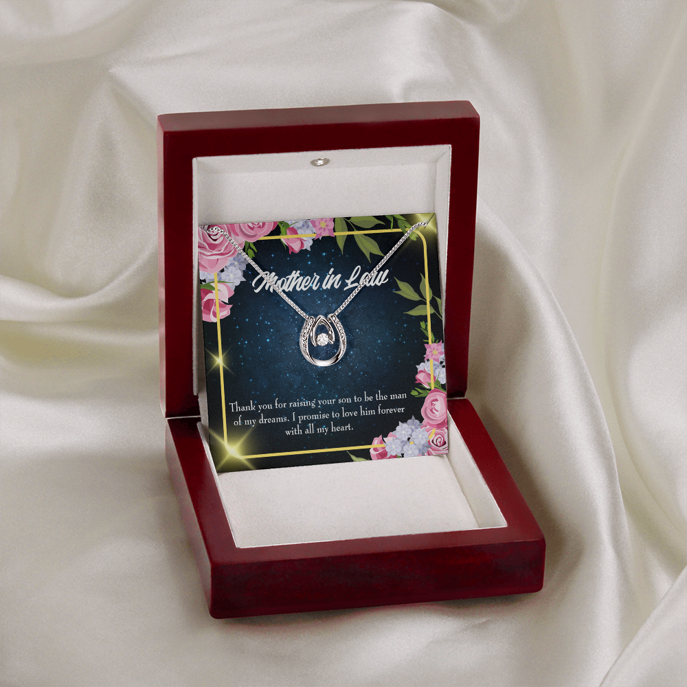 To Mother-in-Law Mother in Love Lucky Horseshoe Necklace Message Card 14k w CZ Crystals-Express Your Love Gifts