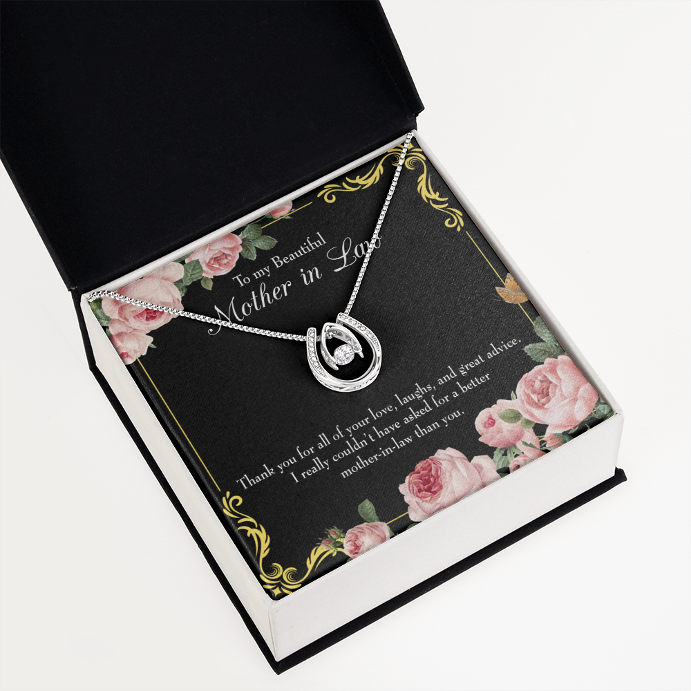 To Mother-in-Law No Other Better Lucky Horseshoe Necklace Message Card 14k w CZ Crystals-Express Your Love Gifts