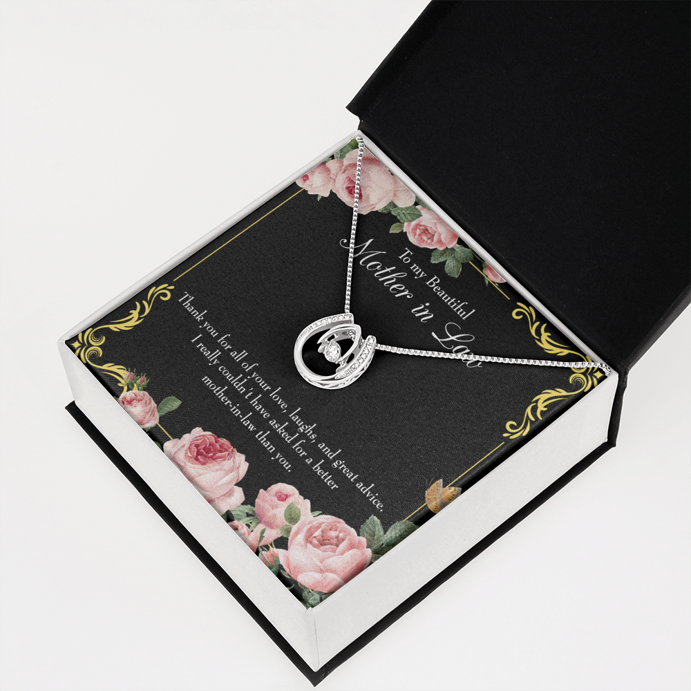 To Mother-in-Law No Other Better Lucky Horseshoe Necklace Message Card 14k w CZ Crystals-Express Your Love Gifts