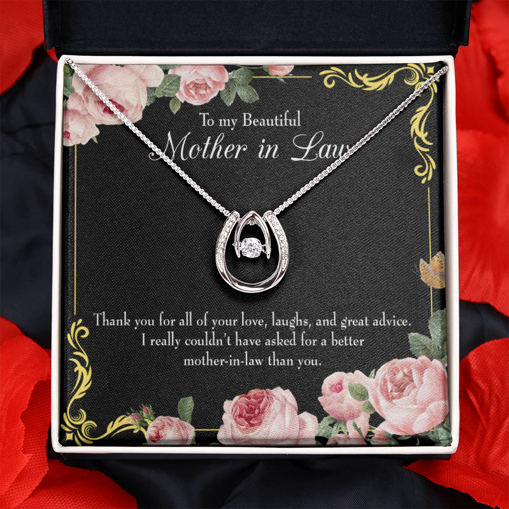 To Mother-in-Law No Other Better Lucky Horseshoe Necklace Message Card 14k w CZ Crystals-Express Your Love Gifts