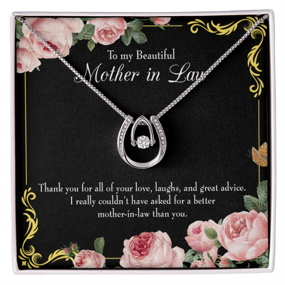 To Mother-in-Law No Other Better Lucky Horseshoe Necklace Message Card 14k w CZ Crystals-Express Your Love Gifts