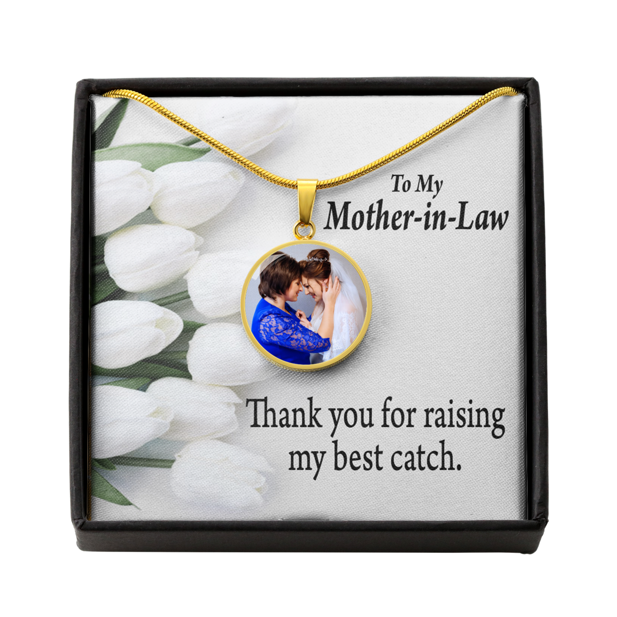 To Mother-In-Law Personalized My Best Catch Circle Necklace Stainless Steel or 18k Gold 18-22"-Express Your Love Gifts