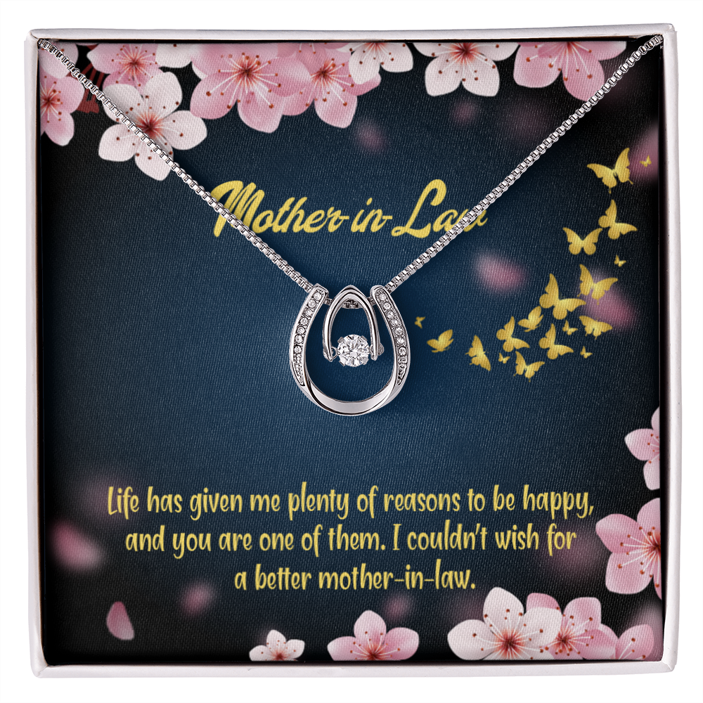 To Mother-in-Law Plenty of Reasons Lucky Horseshoe Necklace Message Card 14k w CZ Crystals-Express Your Love Gifts