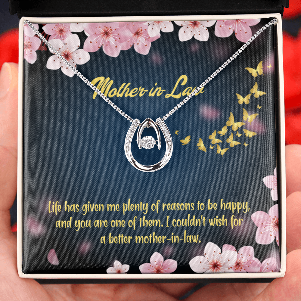 To Mother-in-Law Plenty of Reasons Lucky Horseshoe Necklace Message Card 14k w CZ Crystals-Express Your Love Gifts