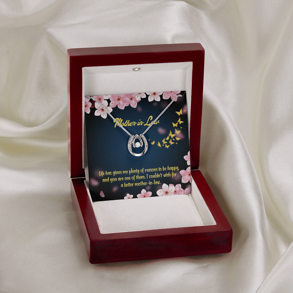 To Mother-in-Law Plenty of Reasons Lucky Horseshoe Necklace Message Card 14k w CZ Crystals-Express Your Love Gifts