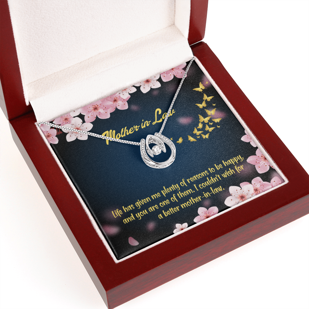 To Mother-in-Law Plenty of Reasons Lucky Horseshoe Necklace Message Card 14k w CZ Crystals-Express Your Love Gifts