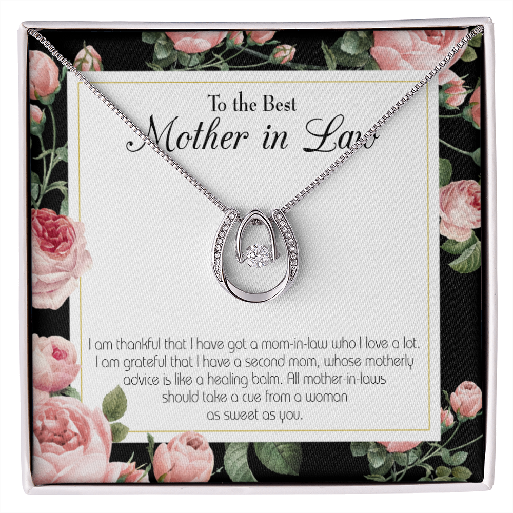 To Mother-in-Law Second Mom Lucky Horseshoe Necklace Message Card 14k w CZ Crystals-Express Your Love Gifts