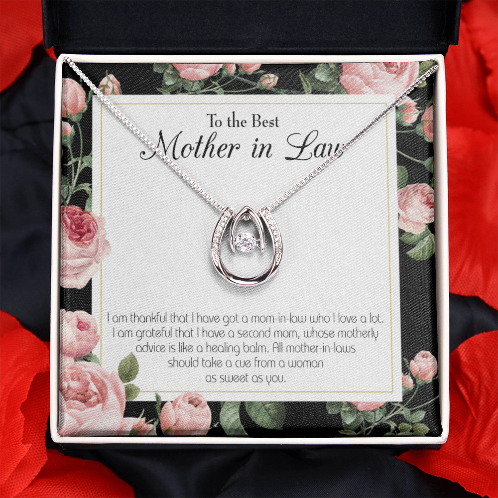 To Mother-in-Law Second Mom Lucky Horseshoe Necklace Message Card 14k w CZ Crystals-Express Your Love Gifts