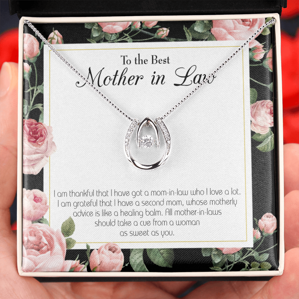 To Mother-in-Law Second Mom Lucky Horseshoe Necklace Message Card 14k w CZ Crystals-Express Your Love Gifts