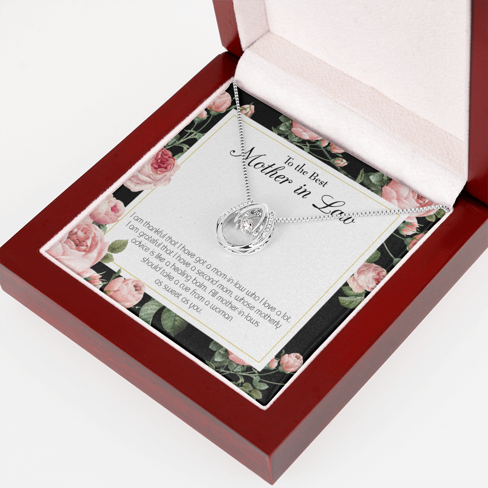 To Mother-in-Law Second Mom Lucky Horseshoe Necklace Message Card 14k w CZ Crystals-Express Your Love Gifts