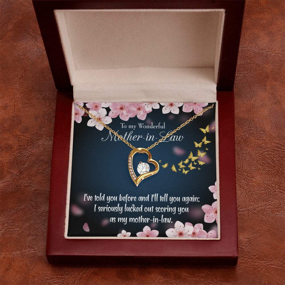 To Mother-in-Law Seriously Lucky Forever Necklace w Message Card-Express Your Love Gifts