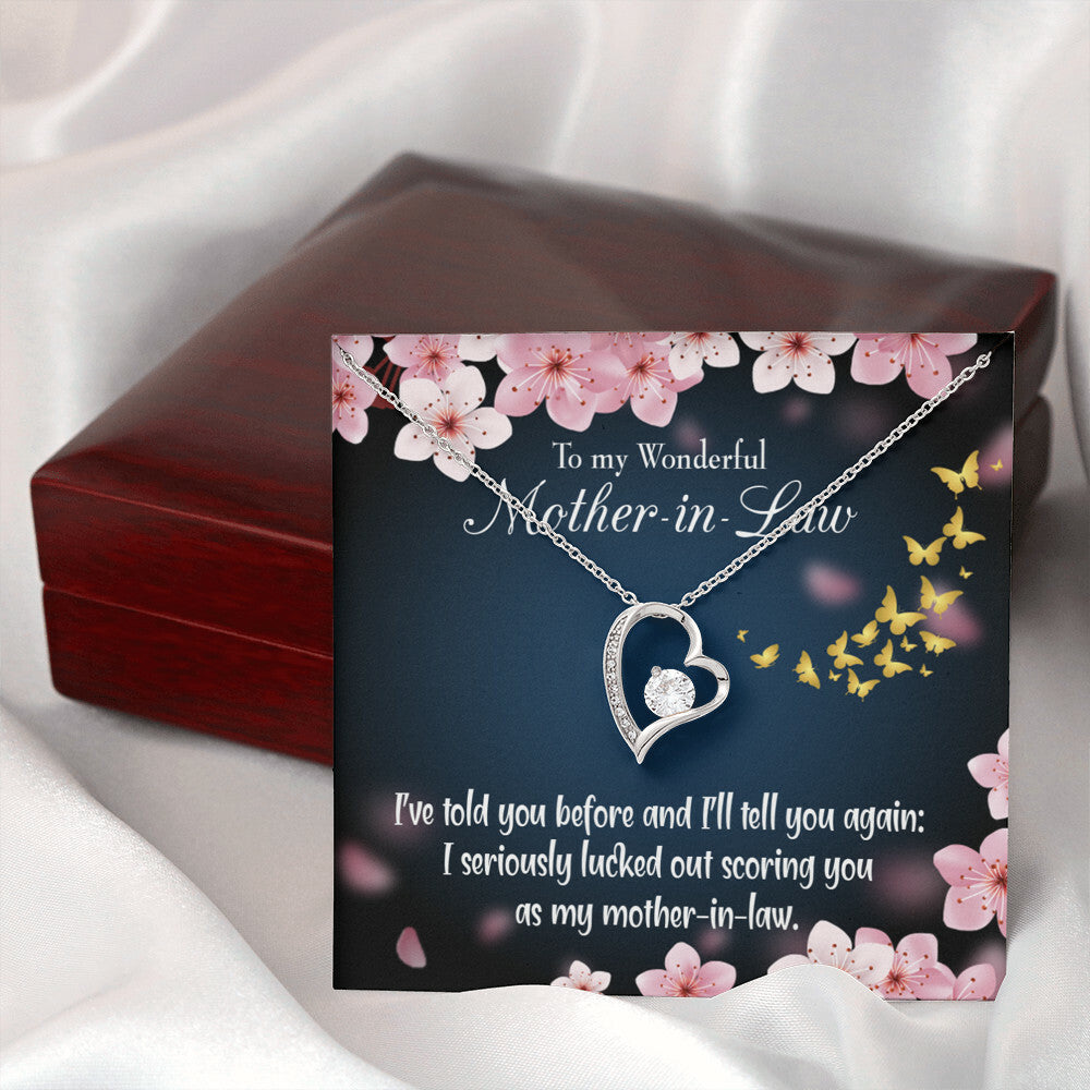 To Mother-in-Law Seriously Lucky Forever Necklace w Message Card-Express Your Love Gifts