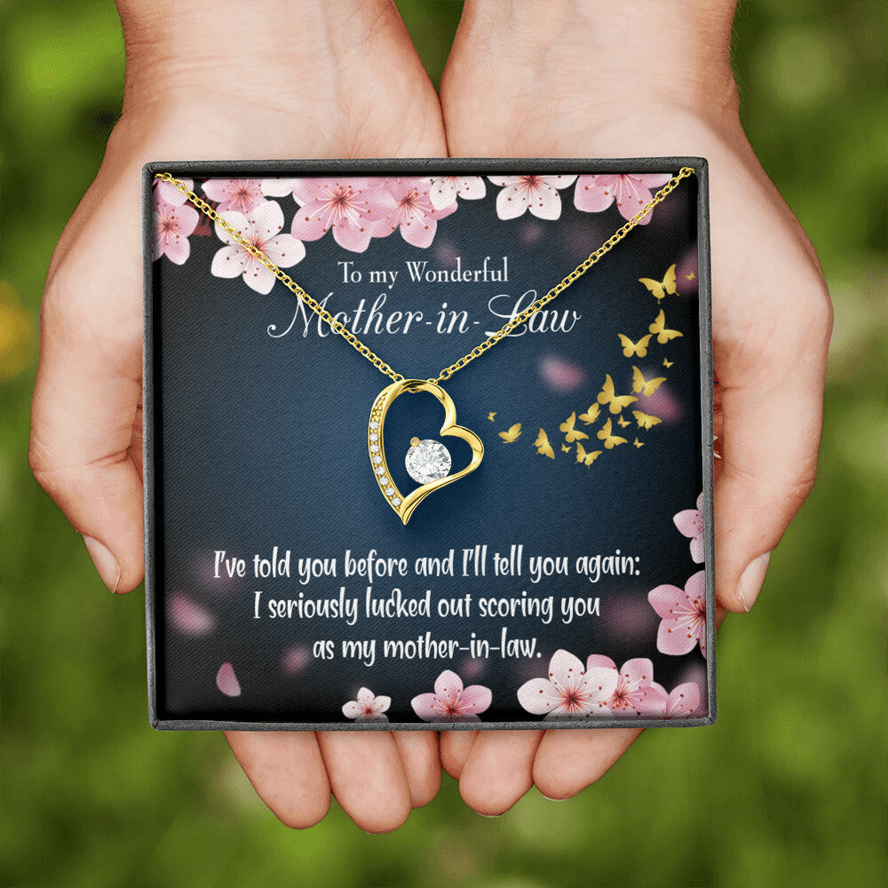 To Mother-in-Law Seriously Lucky Forever Necklace w Message Card-Express Your Love Gifts