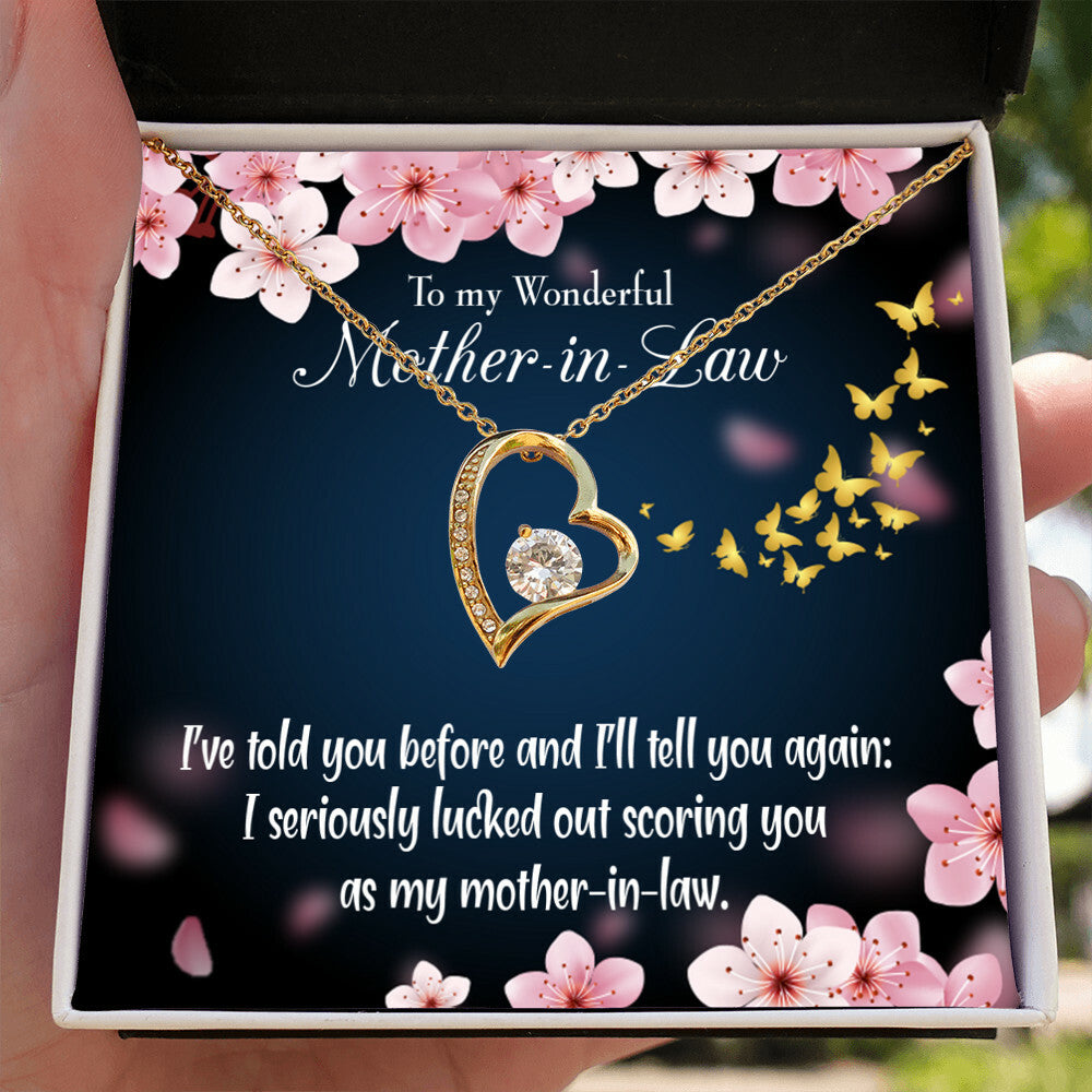 To Mother-in-Law Seriously Lucky Forever Necklace w Message Card-Express Your Love Gifts