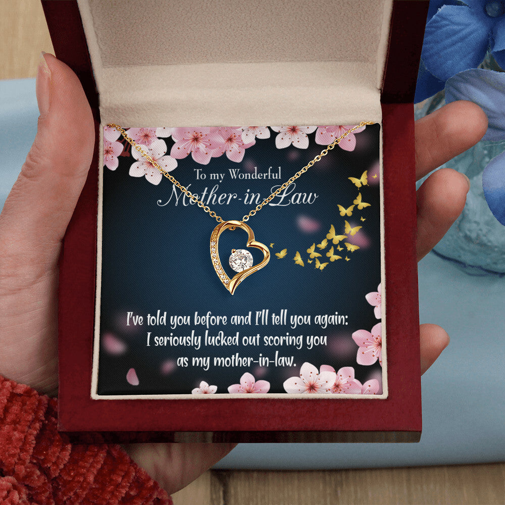 To Mother-in-Law Seriously Lucky Forever Necklace w Message Card-Express Your Love Gifts