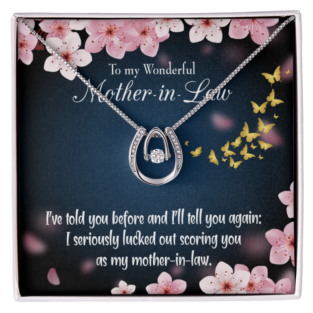 To Mother-in-Law Seriously Lucky Lucky Horseshoe Necklace Message Card 14k w CZ Crystals-Express Your Love Gifts