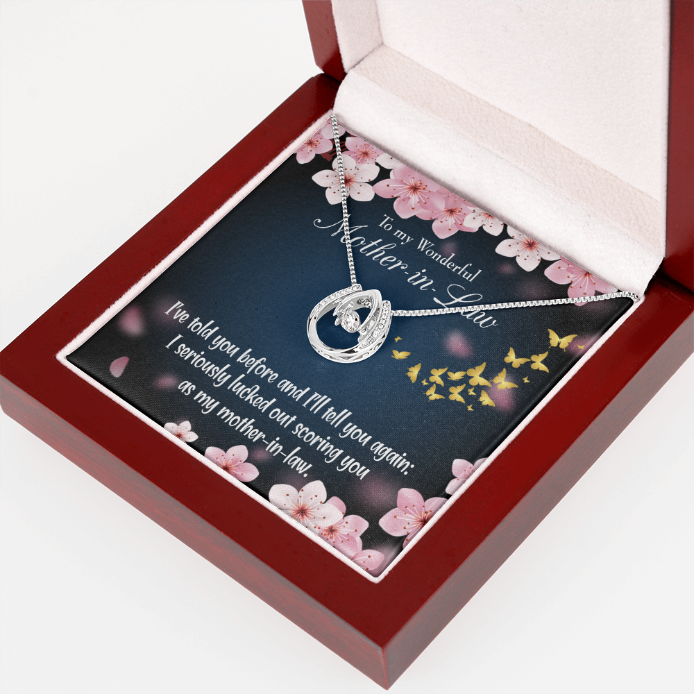 To Mother-in-Law Seriously Lucky Lucky Horseshoe Necklace Message Card 14k w CZ Crystals-Express Your Love Gifts