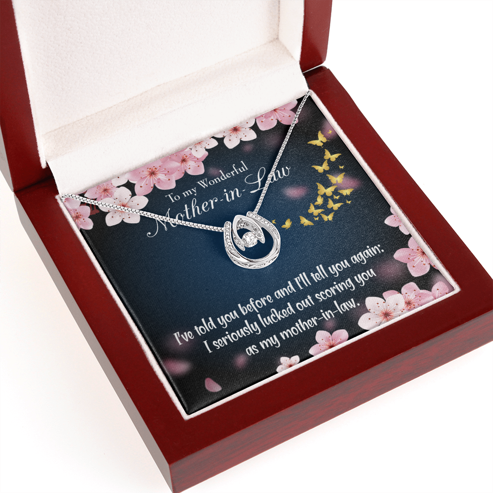 To Mother-in-Law Seriously Lucky Lucky Horseshoe Necklace Message Card 14k w CZ Crystals-Express Your Love Gifts