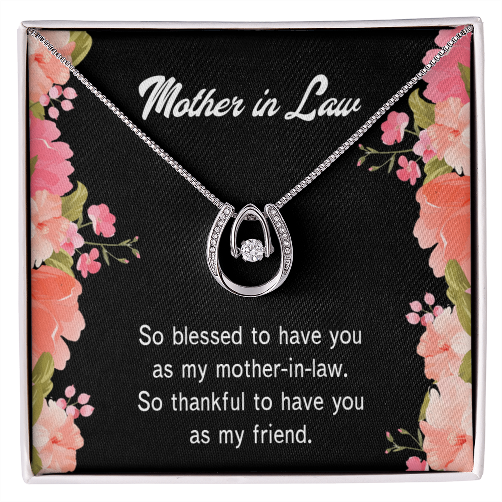 To Mother-in-Law So Blessed Lucky Horseshoe Necklace Message Card 14k w CZ Crystals-Express Your Love Gifts