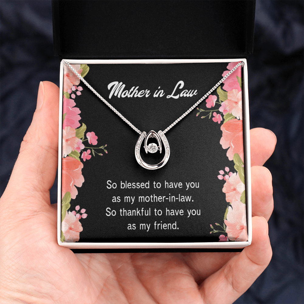 To Mother-in-Law So Blessed Lucky Horseshoe Necklace Message Card 14k w CZ Crystals-Express Your Love Gifts