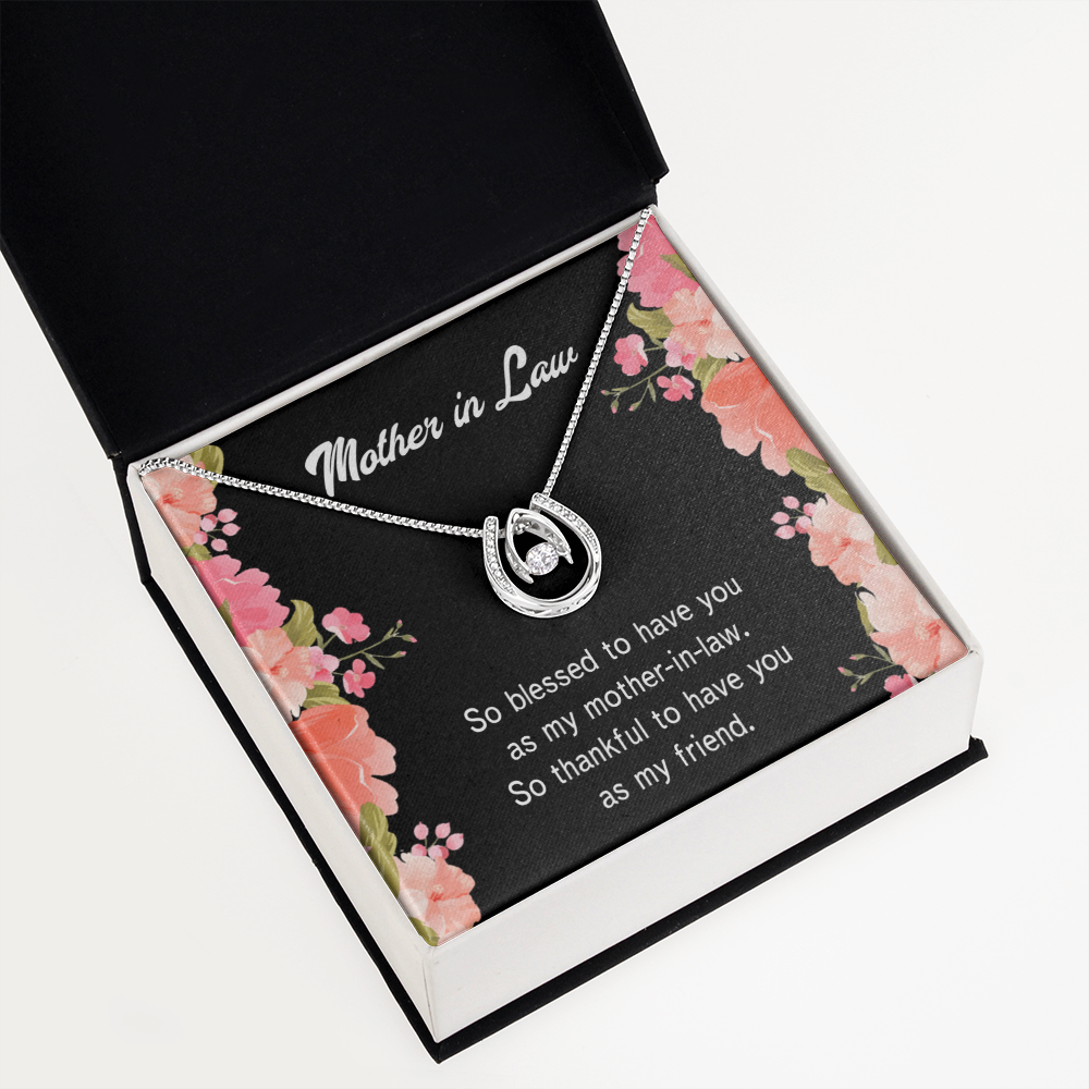 To Mother-in-Law So Blessed Lucky Horseshoe Necklace Message Card 14k w CZ Crystals-Express Your Love Gifts