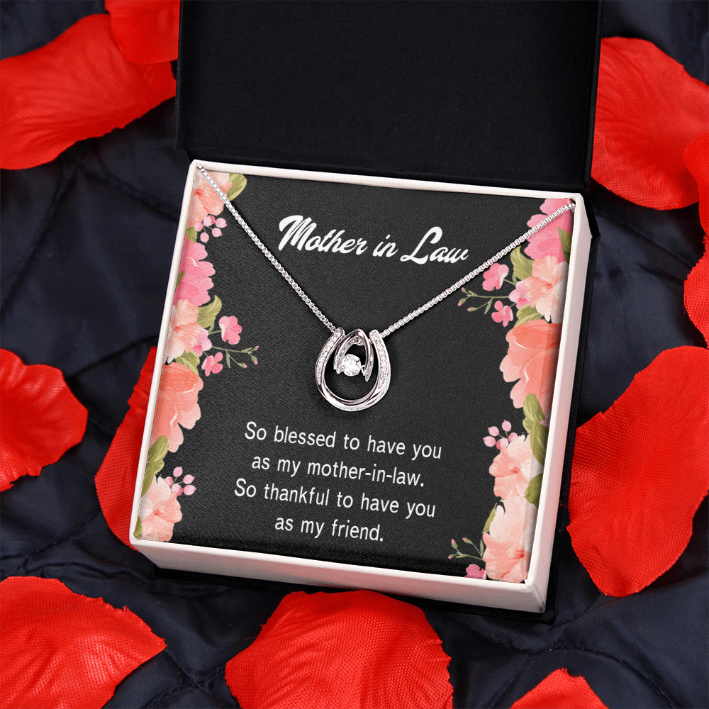 To Mother-in-Law So Blessed Lucky Horseshoe Necklace Message Card 14k w CZ Crystals-Express Your Love Gifts