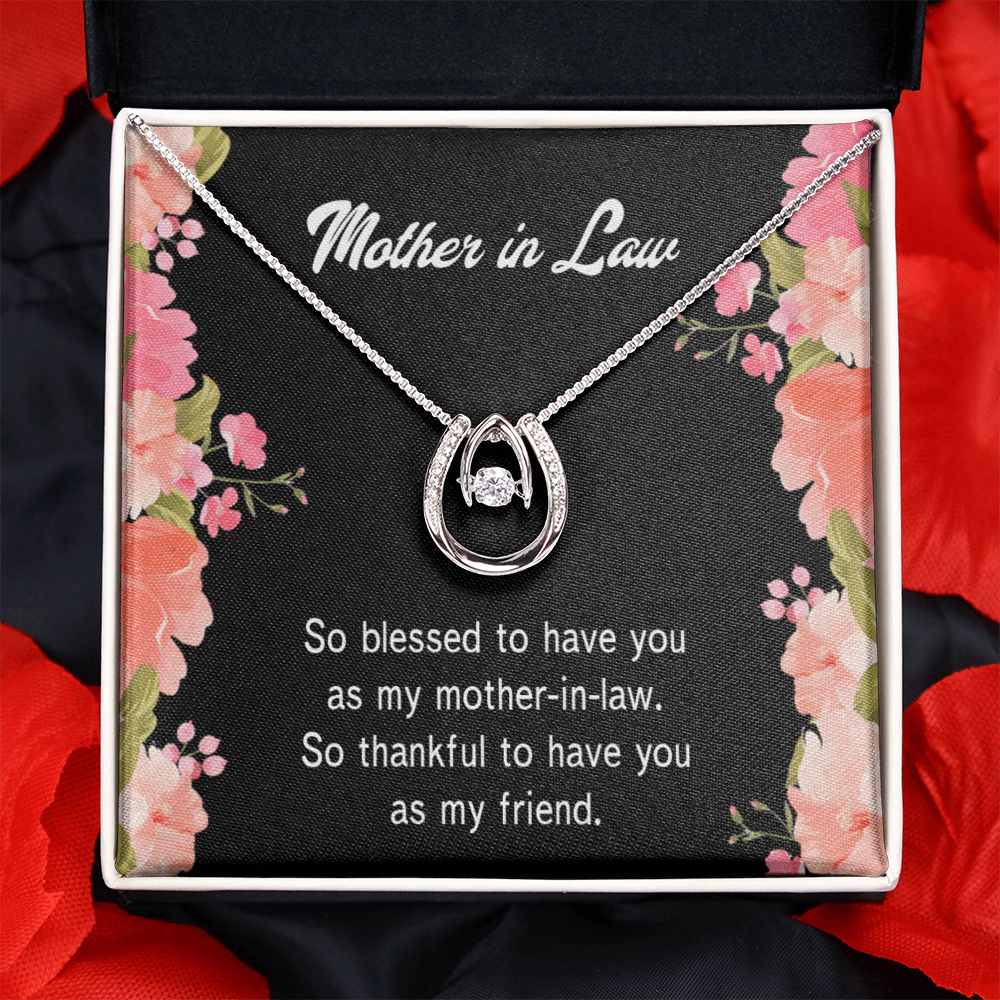 To Mother-in-Law So Blessed Lucky Horseshoe Necklace Message Card 14k w CZ Crystals-Express Your Love Gifts