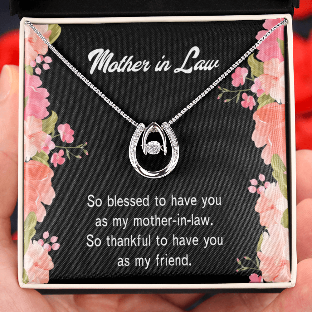 To Mother-in-Law So Blessed Lucky Horseshoe Necklace Message Card 14k w CZ Crystals-Express Your Love Gifts